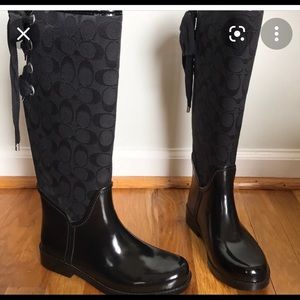 Coach black monogrammed rain boots